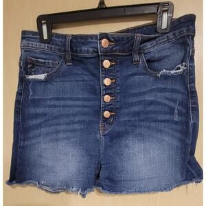 Kancan Sz L Jess Ultra High Rise Exposed Button Fly Dark Wash Shorts